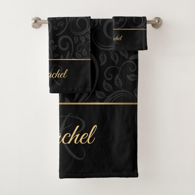 Elegante nombre floral negro y dorado Monograma Ba (In situ)