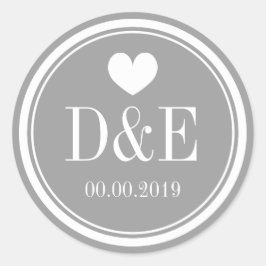 Elegante nombre gris monograma pegatinas de novios