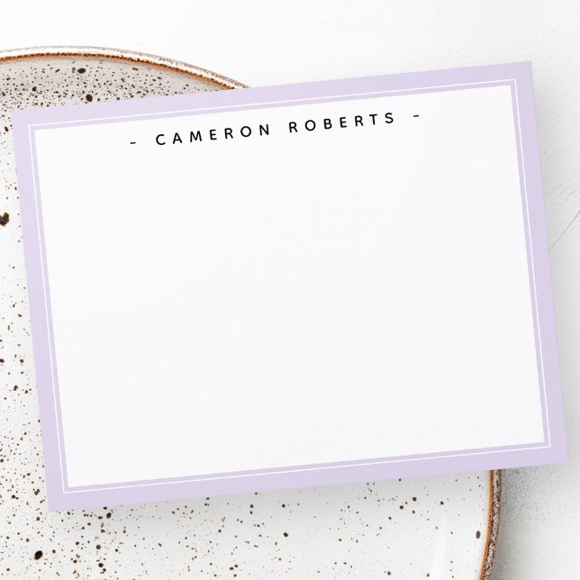 Elegante nombre personalizado tarjeta de nota de n (Elegant custom name note card light purple border)