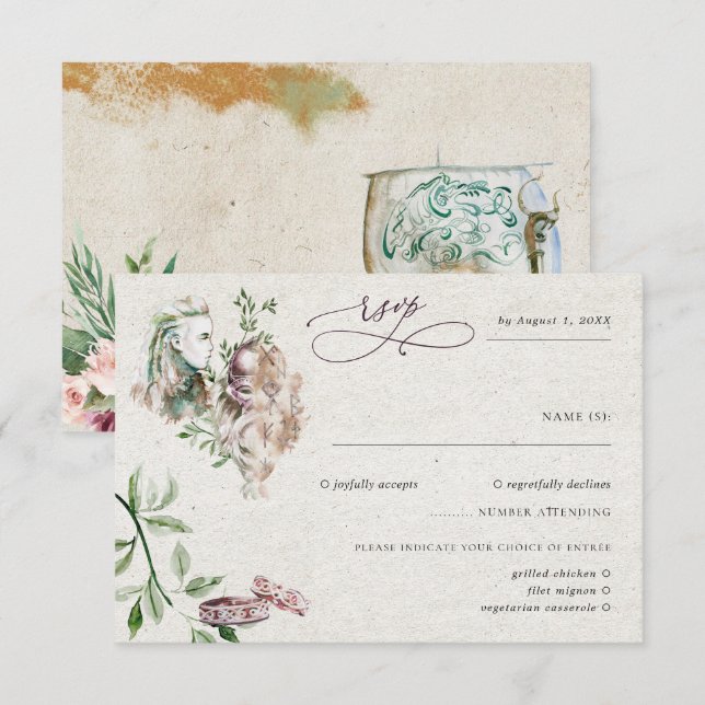 Elegante Norse Viking Wedding RSVP (Anverso / Reverso)