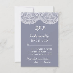 Elegante Nostalgic Lace Steel Blue Wedding RSVP
