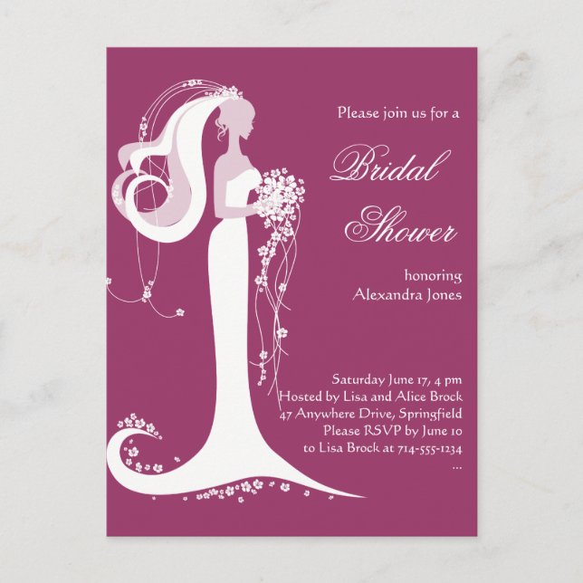 Elegante Novia Bridal Shower Party Invitación 3 (Anverso)
