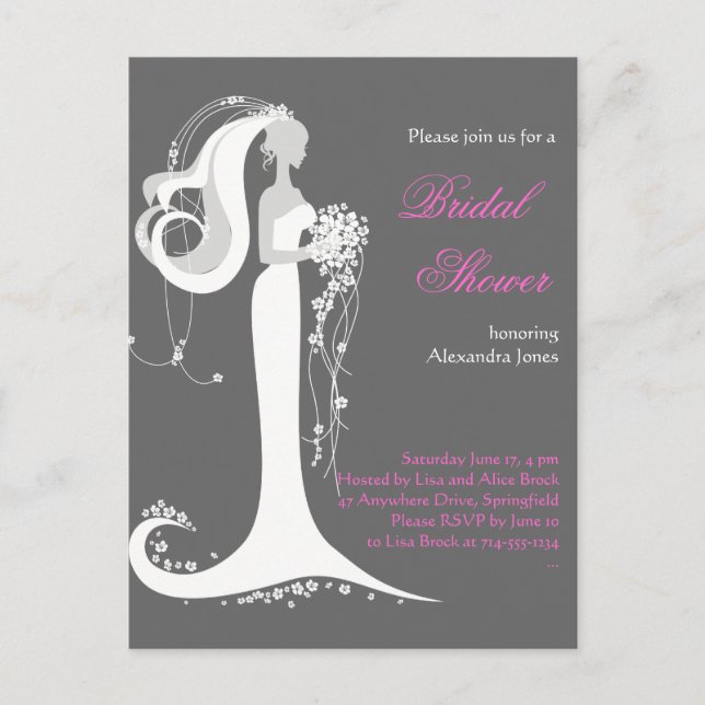 Elegante Novia Bridal Shower Party Invitación 4 (Anverso)