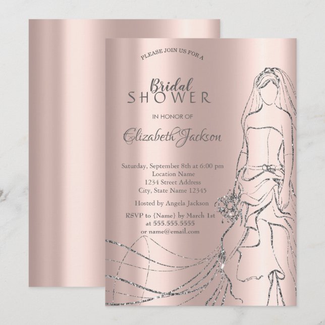 Elegante Novia de Plata, Invitación de Despedida d (Anverso / Reverso)
