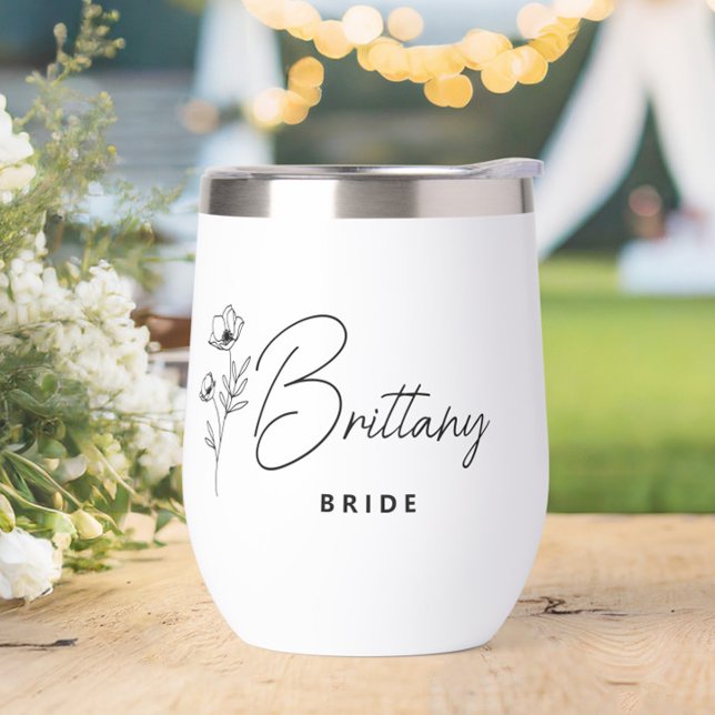Elegante novia floral personalizada (Personalized Bride Wine Tumbler, Gifts for the Bride & Groom, Newlyweds, Bridal Shower, Engagement)