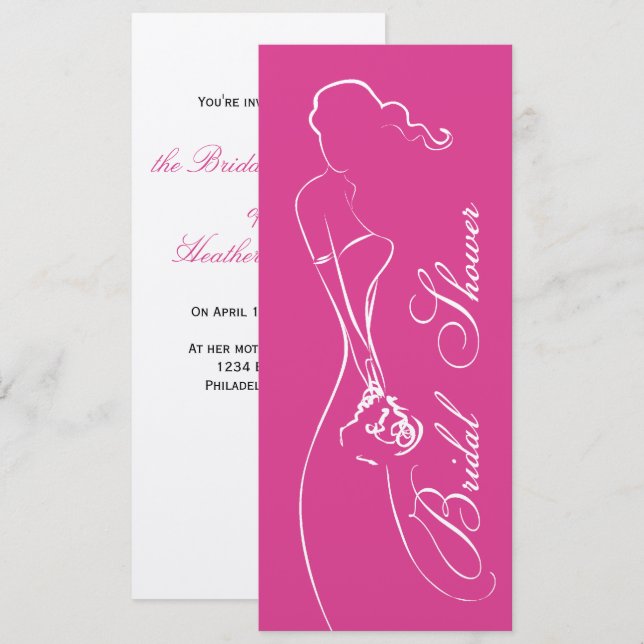 Elegante novia Fuschia Bridal Shower Invitación (Anverso / Reverso)