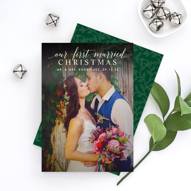 Elegante Nuestra Primera Navidad Casada Foto Verde (Subido por el creador)