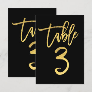 Elegante Número de Mesa 3 con Hoja de Oro en Calig
