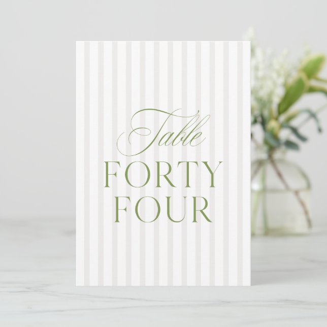 Elegante Número de Mesa 44 de Boda Verde y Beige S (Anverso de pie)