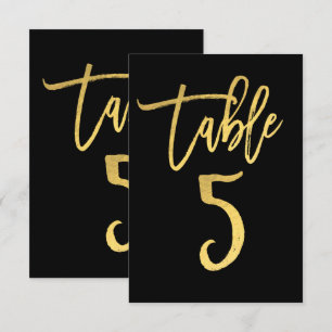 Elegante número de mesa 5 con lámina de oro y letr