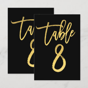 Elegante número de mesa 8 con lámina de oro y letr