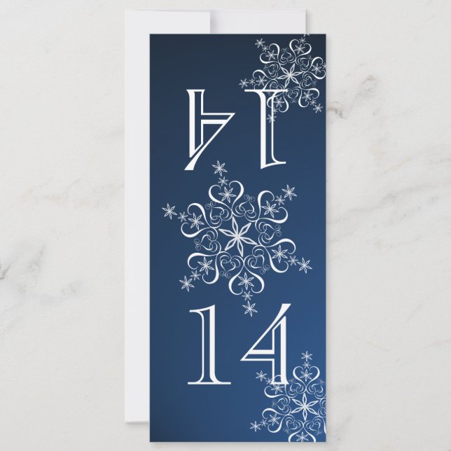 Elegante número de mesa azul de copos de nieve (Anverso)