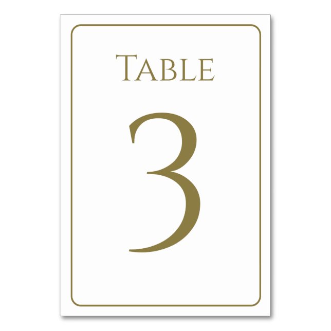 Elegante número de mesa blanca y dorada (Anverso)