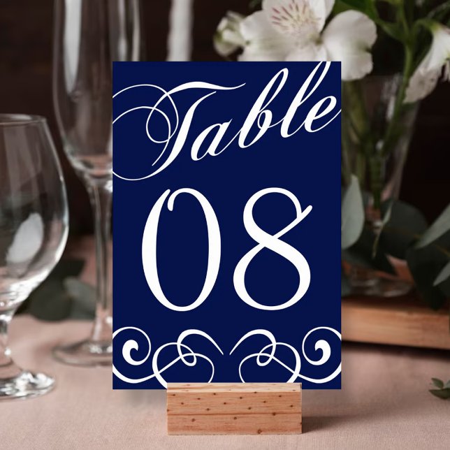 Elegante número de mesa Boda azul y blanco de la M (Subido por el creador)