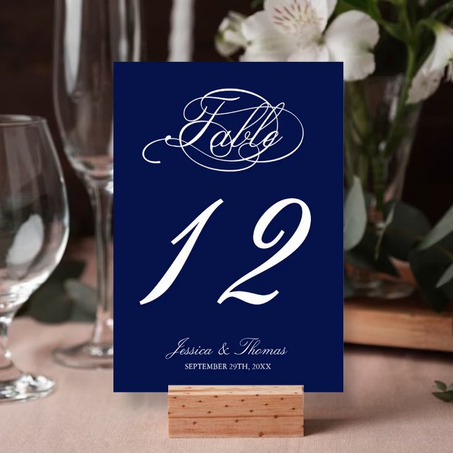 Elegante número de mesa Boda azul y blanco de la M (Subido por el creador)