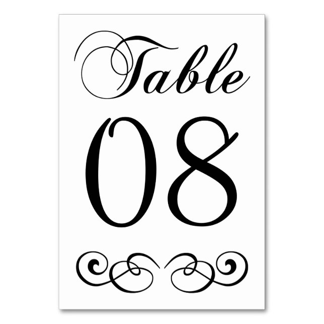 Elegante Número De Mesa Boda Blanco Y Negro (Anverso)