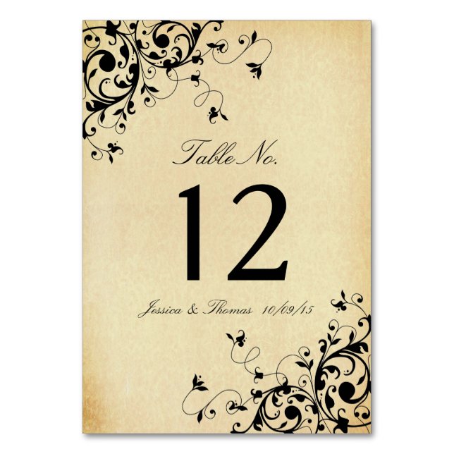 Elegante número de mesa Boda de Swirls Antiguo Swi (Anverso)