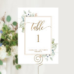 Elegante número de mesa Boda de vegetación, blanco<br><div class="desc">Ayude a sus huéspedes a encontrar su mesa con esta elegante tarjeta de número de mesa. Tarjetas de plan de asientos coincidentes disponibles. Marco en blanco con delicados detalles de color de agua verde mostrando tu número de mesa personalizado con nombres y eventos. Tarjetas de doble cara para que los...</div>