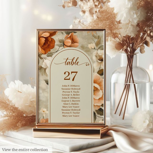 Elegante número de mesa Boho quemado naranja marfi (Elegant Boho Burnt Orange Ivory Sage Table Number)
