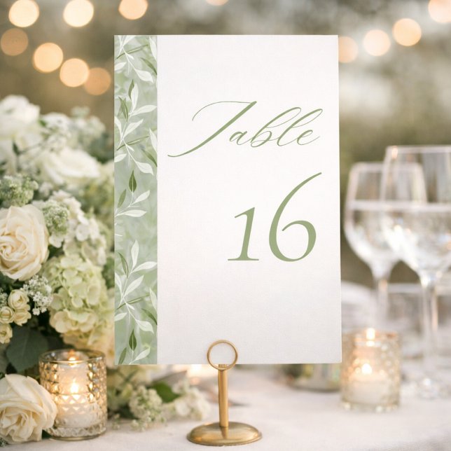 Elegante número de mesa de boda botánica en verde  (Subido por el creador)
