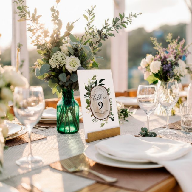 Elegante número de mesa de boda botánico rústico P (Subido por el creador)