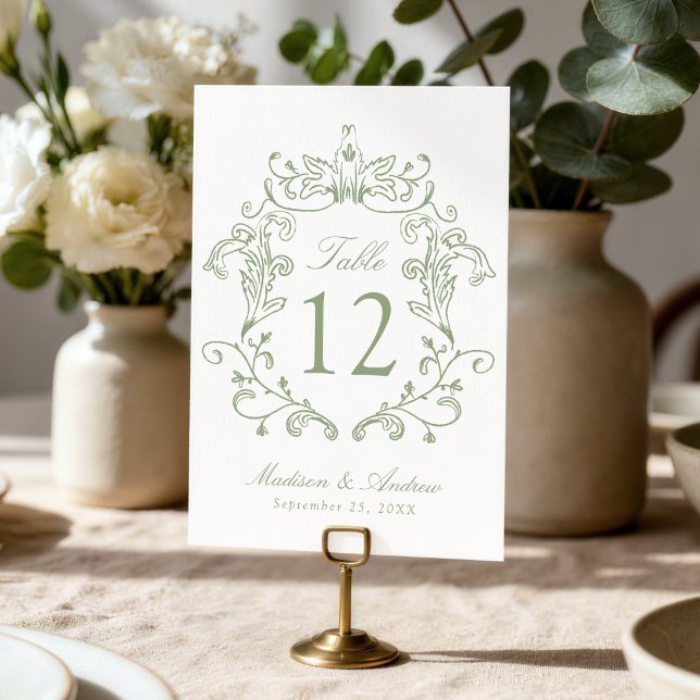 Elegante número de mesa de boda con cresta de colo (Subido por el creador)