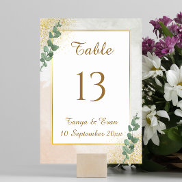 Elegante número de mesa de boda con foto en verde