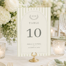 Elegante número de mesa de boda con monograma raya