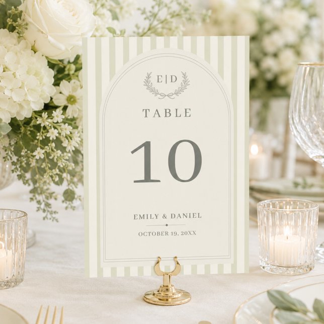 Elegante número de mesa de boda con monograma raya (Subido por el creador)