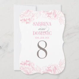 Elegante número de mesa de Boda de flores rosadas
