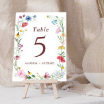 Elegante número de mesa de Boda de flores silvestr<br><div class="desc">Acuarela Elegante Boda de Flor Silvestre Número de Mesa. Elementos coincidentes disponibles.</div>