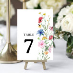 Elegante número de mesa de Boda de flores silvestr<br><div class="desc">Elegante acuarela Boda de flores silvestres número de mesa. Elementos coincidentes disponibles.</div>