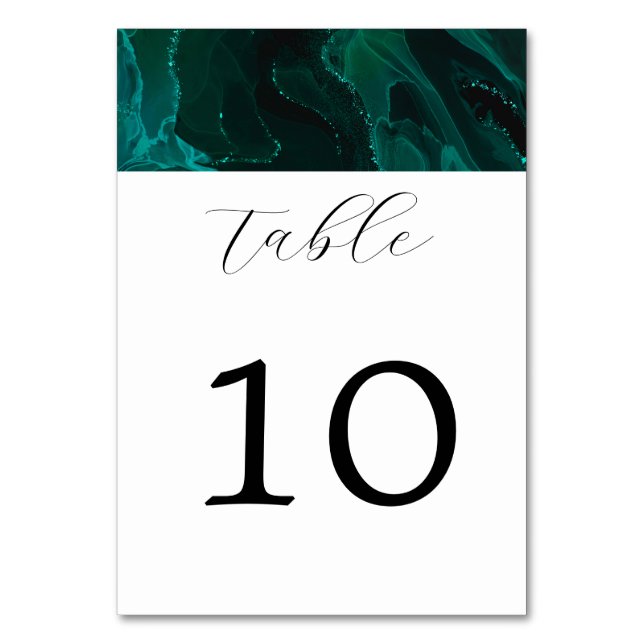 Elegante número de mesa de Boda de mármol verde (Anverso)