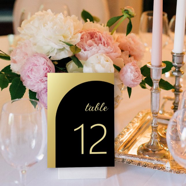 Elegante número de mesa de Boda de oro brillante n (Elegant Black Shiny Gold Wedding Table Number)