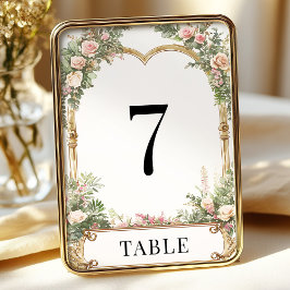 Elegante número de mesa de Boda de oro floral
