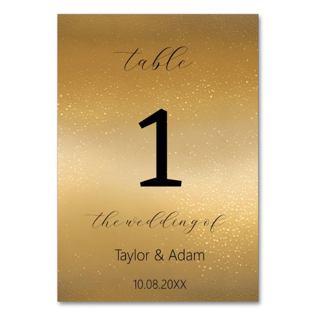 Elegante número de mesa de boda en oro (Reverso)