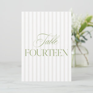 Elegante número de mesa de boda en verde salvia y 