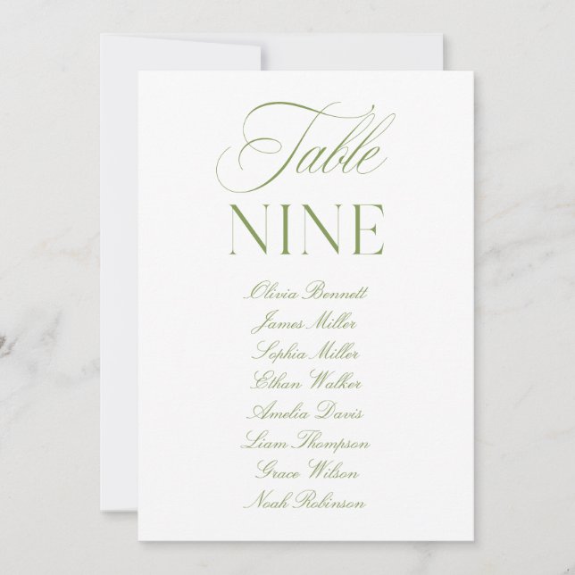 Elegante número de mesa de boda en verde y blanco  (Anverso)