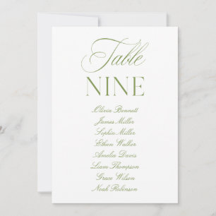 Elegante número de mesa de boda en verde y blanco