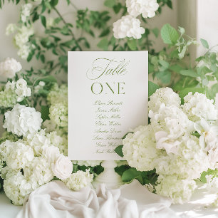 Elegante número de mesa de boda en verde y blanco 