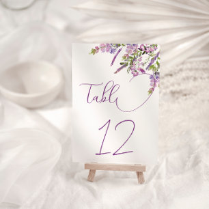 Elegante número de mesa de boda floral lila púrpur