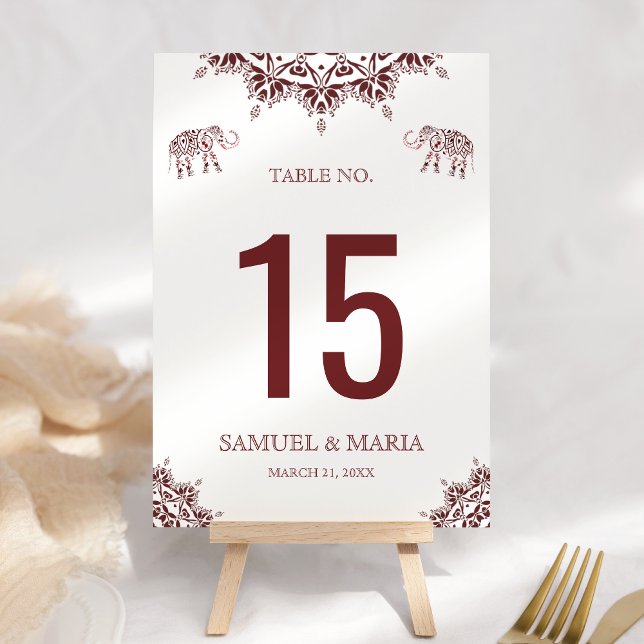 Elegante número de mesa de boda india de henna bor (Subido por el creador)