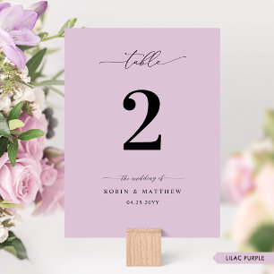 Elegante Número de Mesa de Boda Lila Púrpura Minim