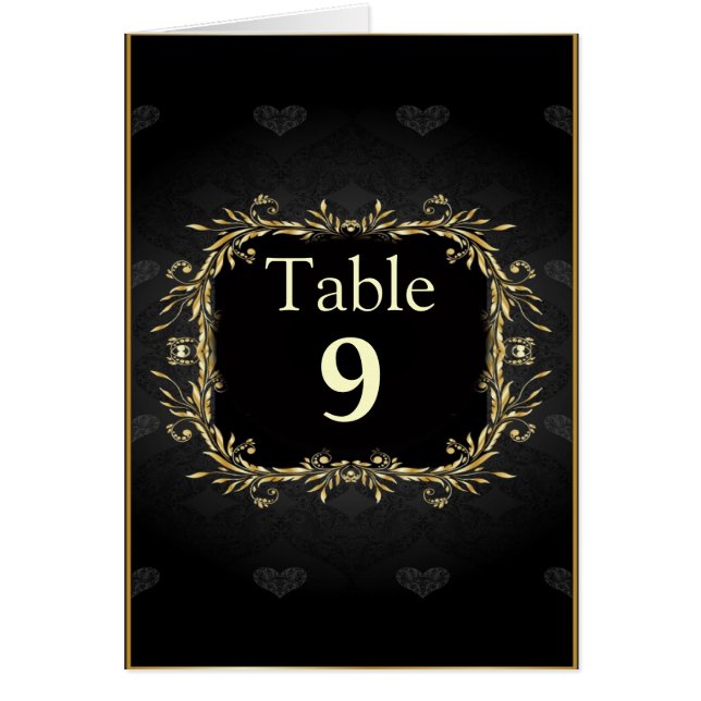 Elegante número de mesa de Boda Regal Oro negro (Frente)