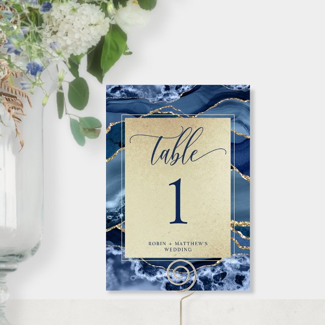 Elegante número de mesa de cristal de ágata azul y (Subido por el creador)