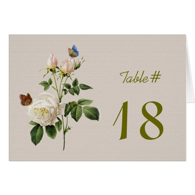 Elegante número de mesa de flores de rosa blancas (Anverso (Horizontal))