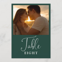Elegante número de mesa de foto verde esmeralda