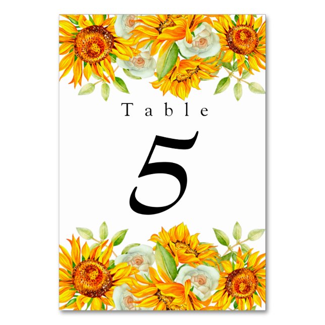 Elegante número de mesa de girasoles (Anverso)