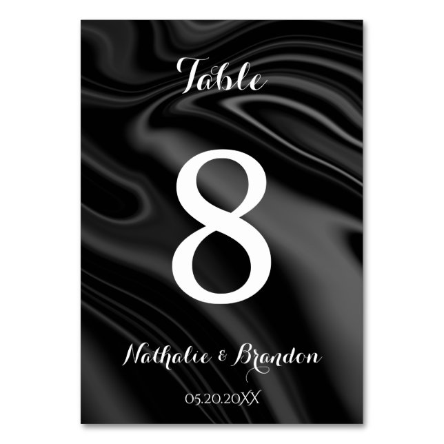 Elegante número de mesa de líquido negro (Anverso)