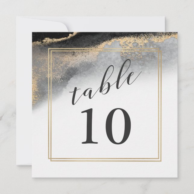 Elegante número de mesa de mármol negro y oro (Anverso)